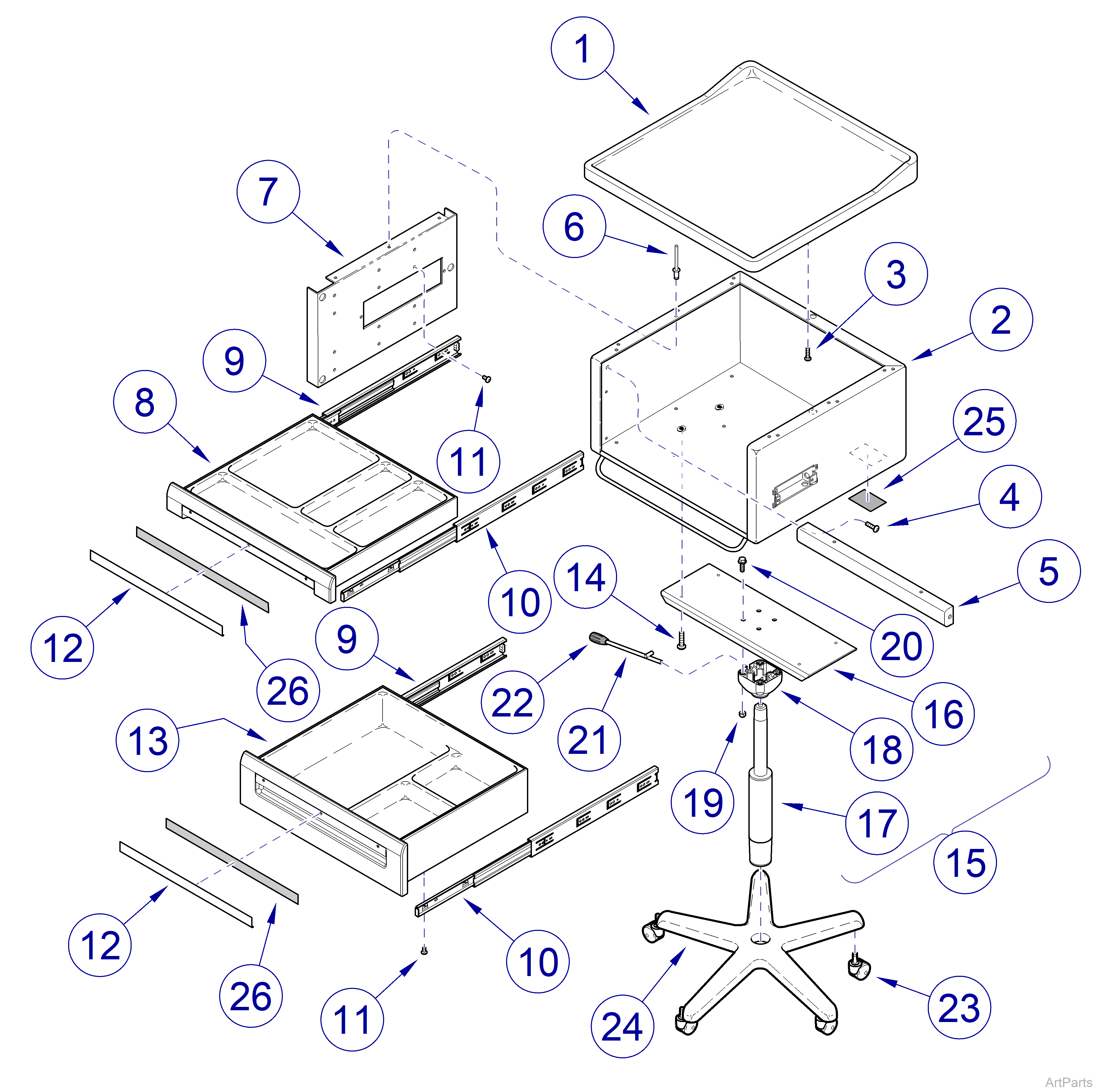665 Cart Adjustable Height Cabinet Assembly