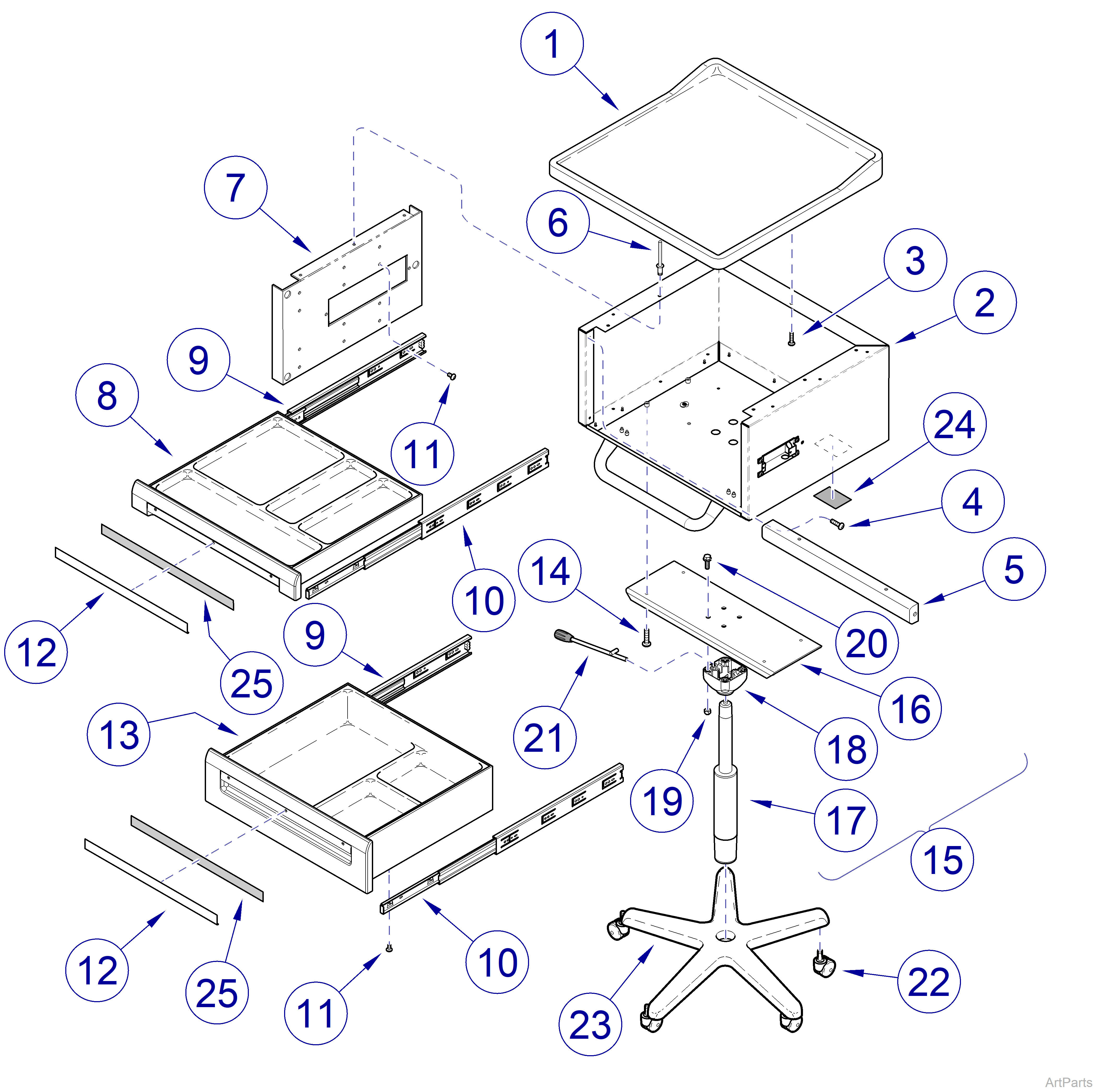 665 Cart Adjustable Height Cabinet Assembly