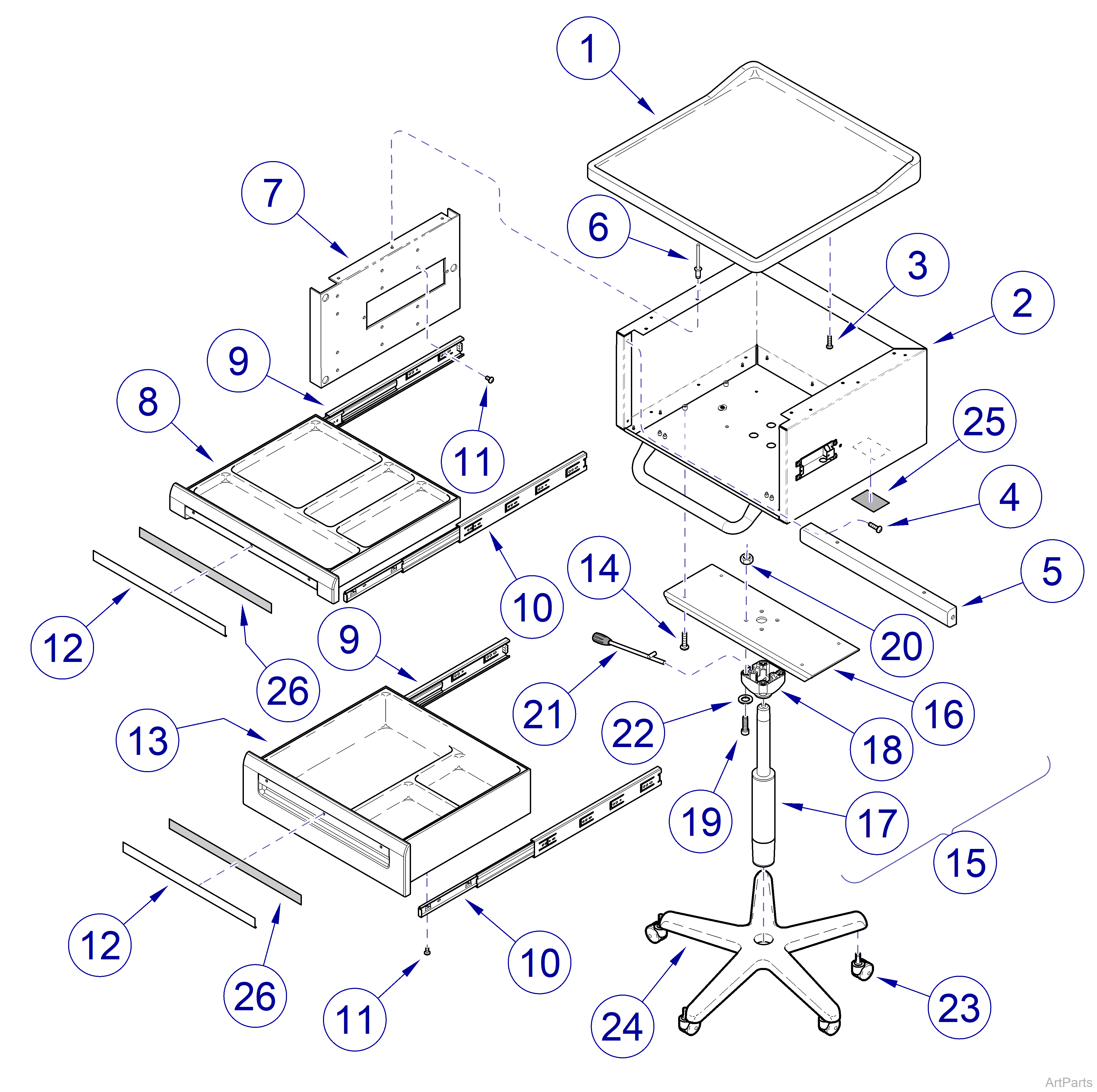 665 Cart Adjustable Height Cabinet Assembly