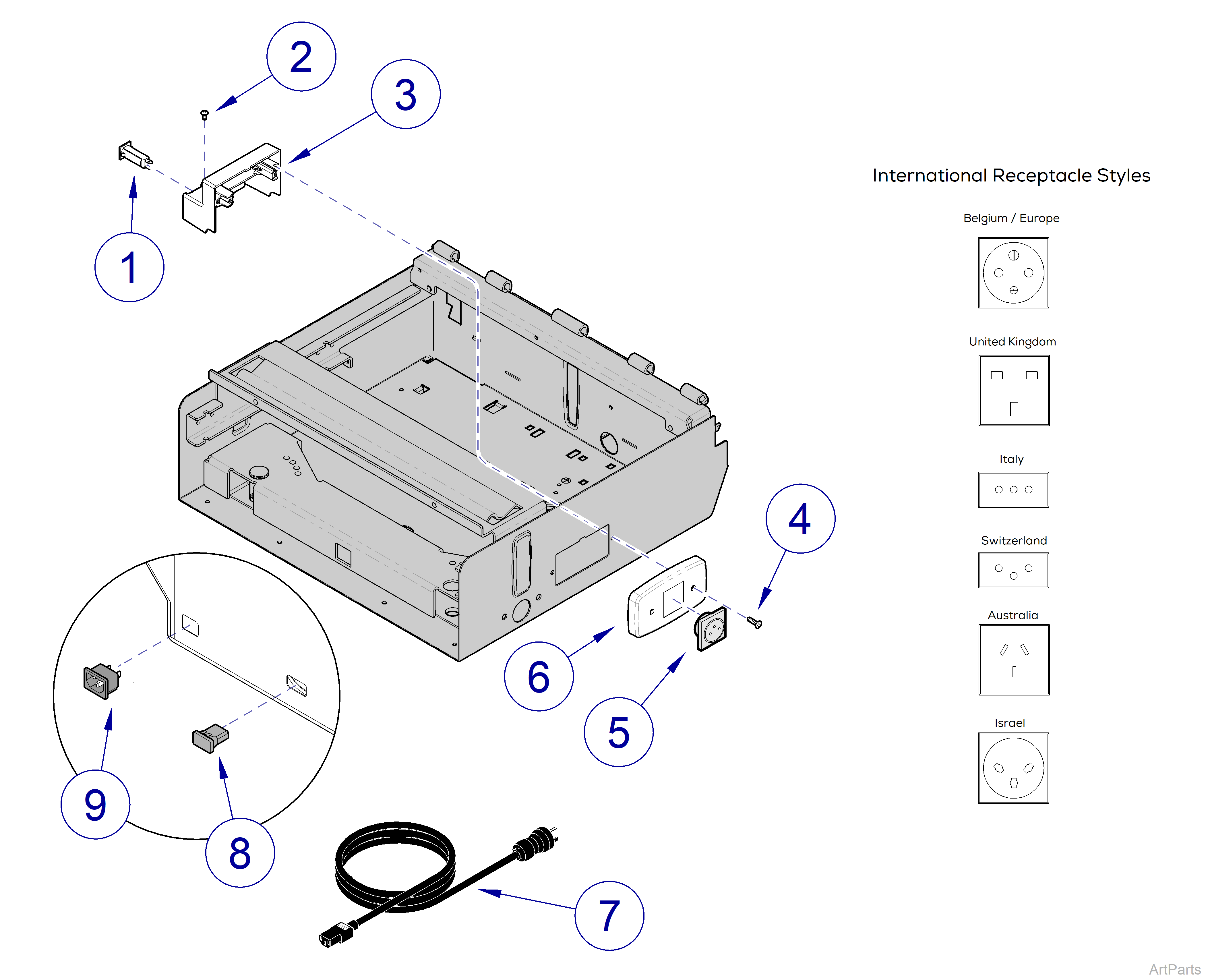 204 and 604 Tables, 230 V Table Receptacle Systems