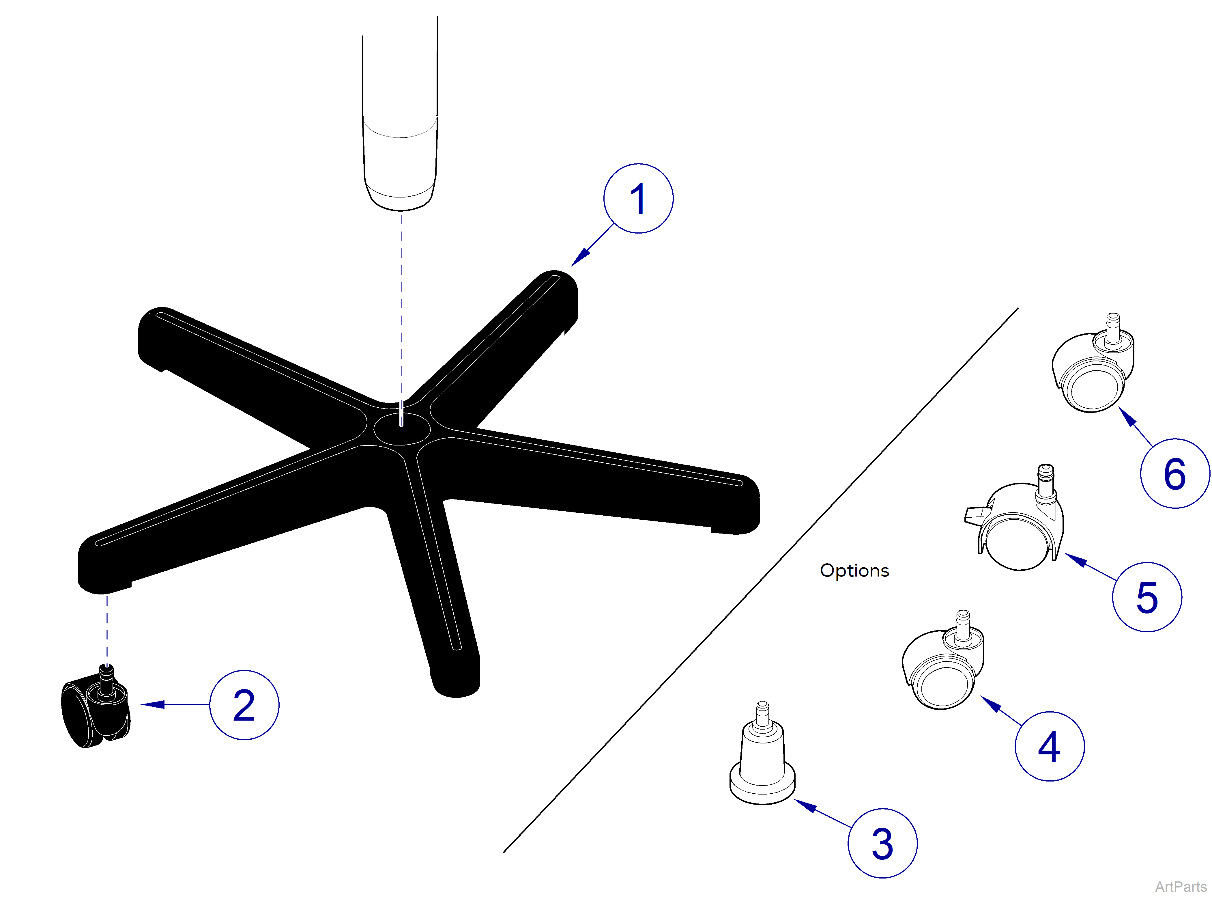270 Series Composite Base, Casters, Gliders