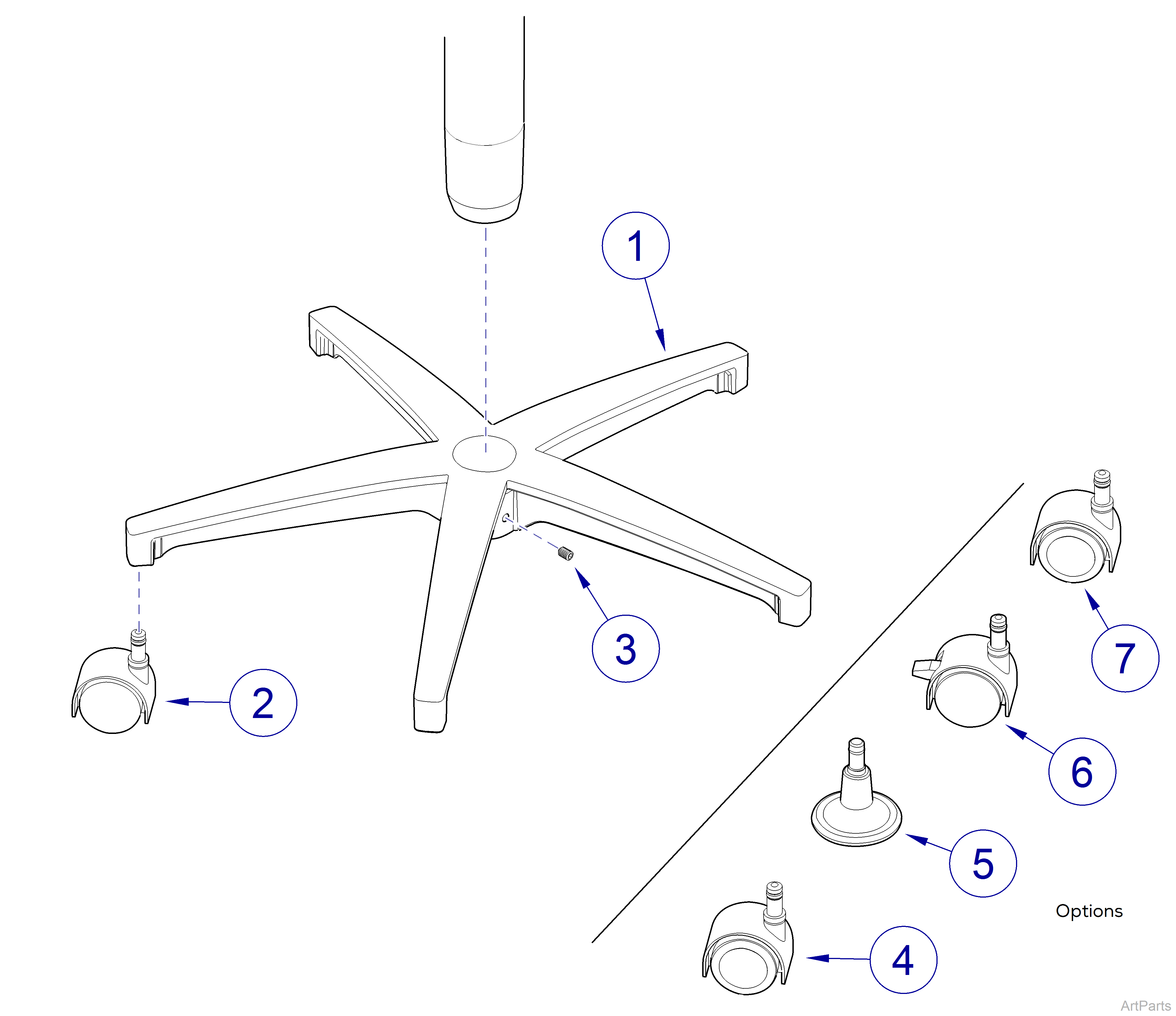 270 Series Stools Aluminum Base, Casters, and Glides