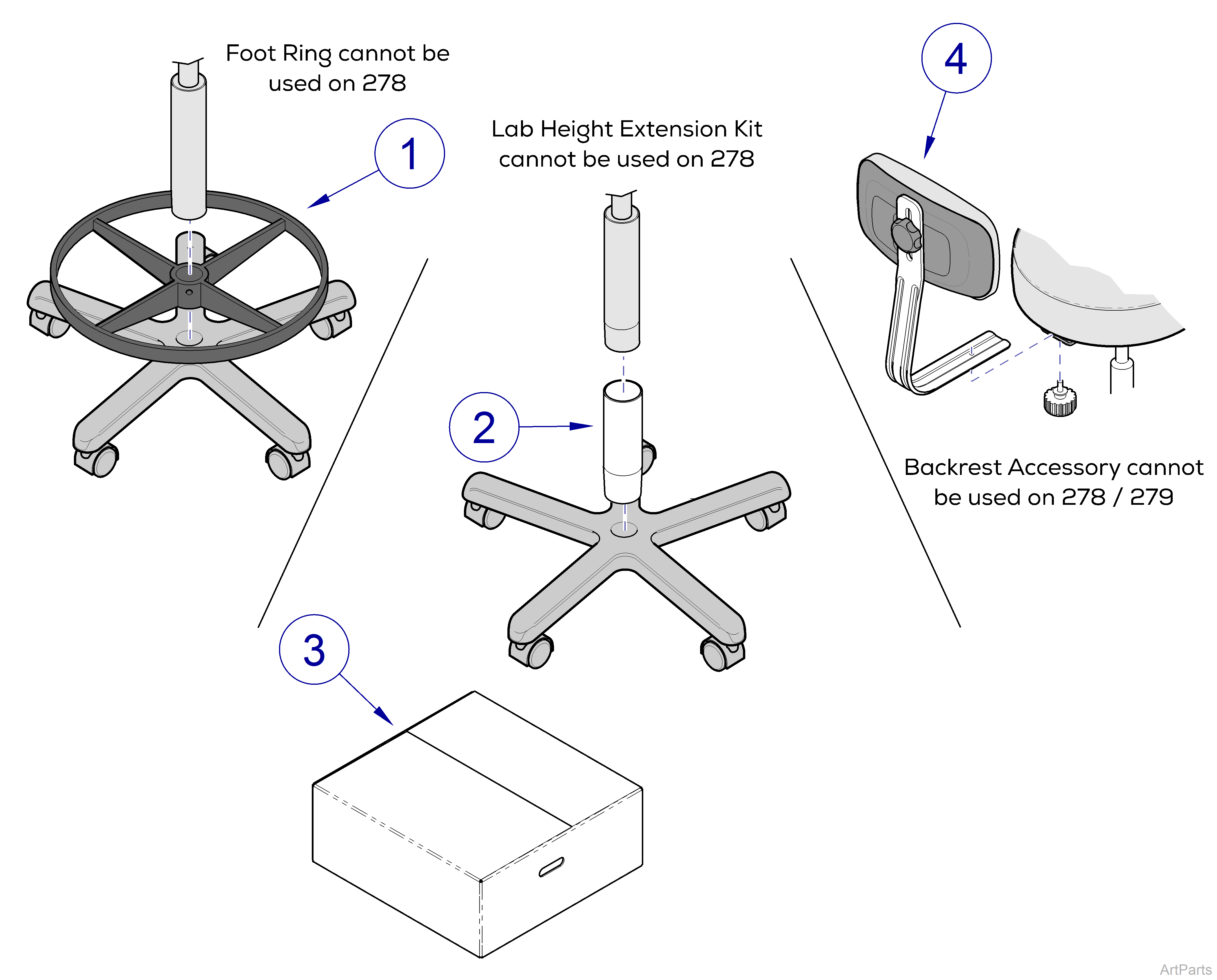 270 Series Stools Accessories and Packaging 