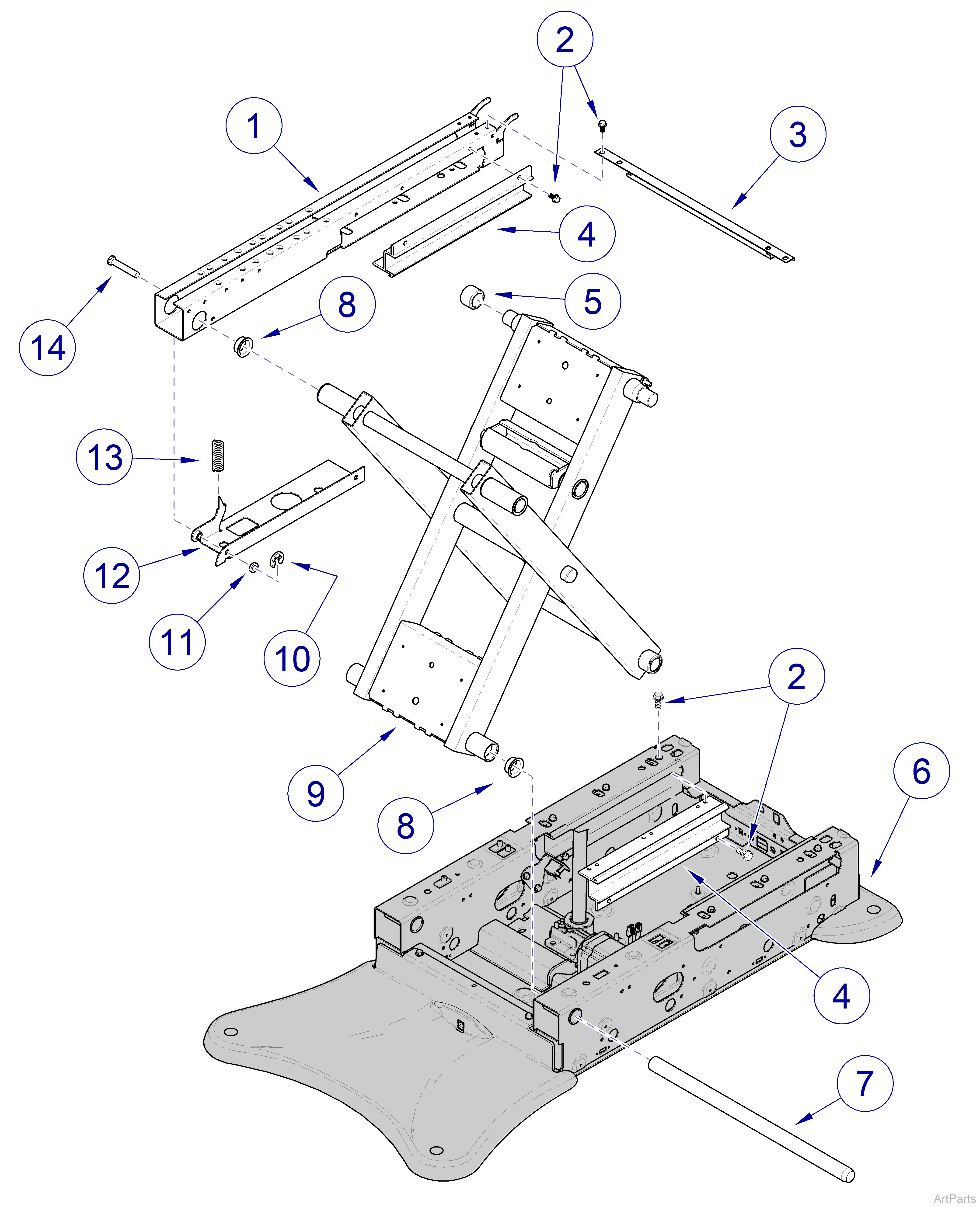 625 Table Base Scissor / Slide Mechanism