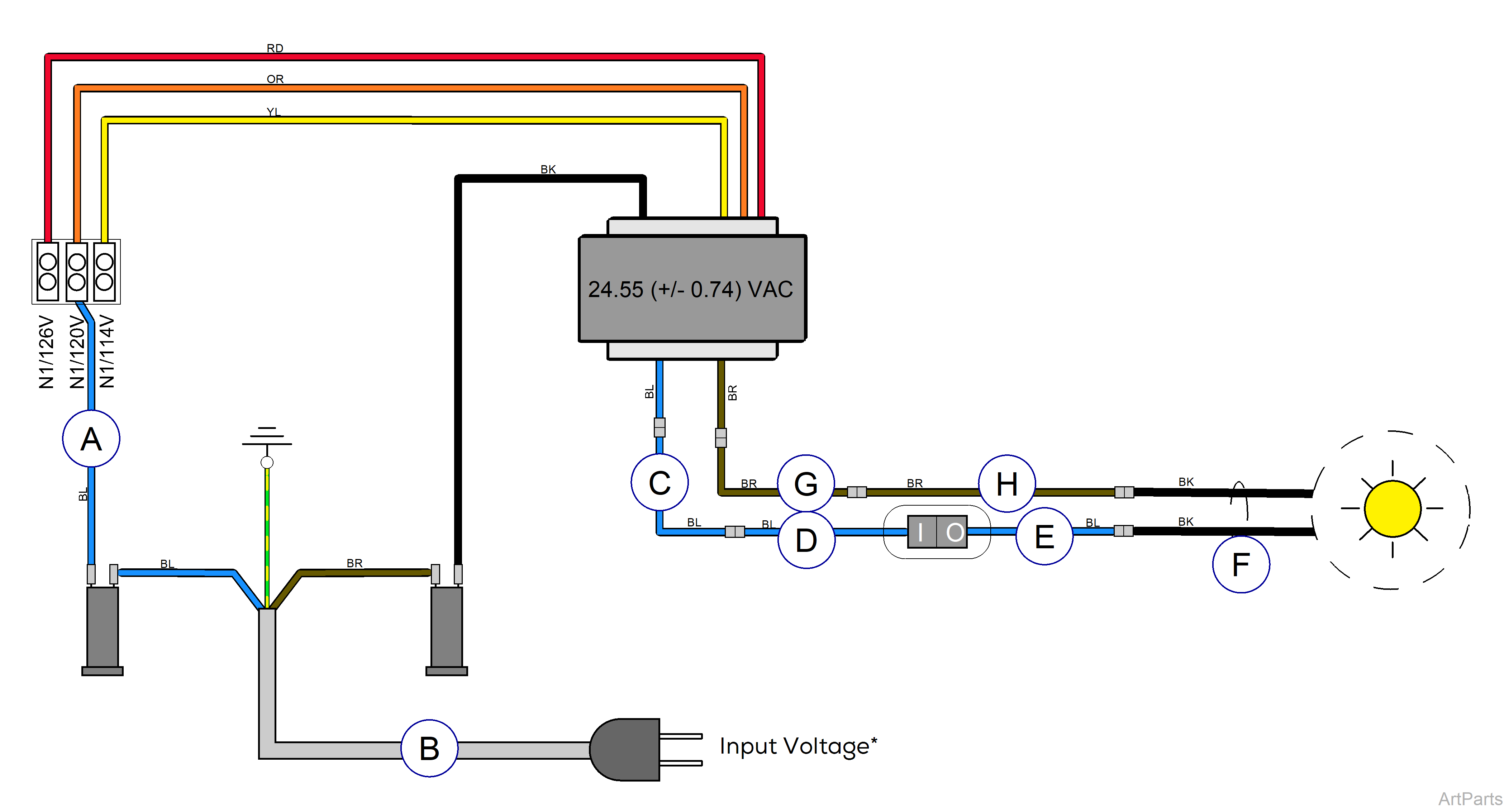 Wiring Diagram: 355 Wall Mtd. Light