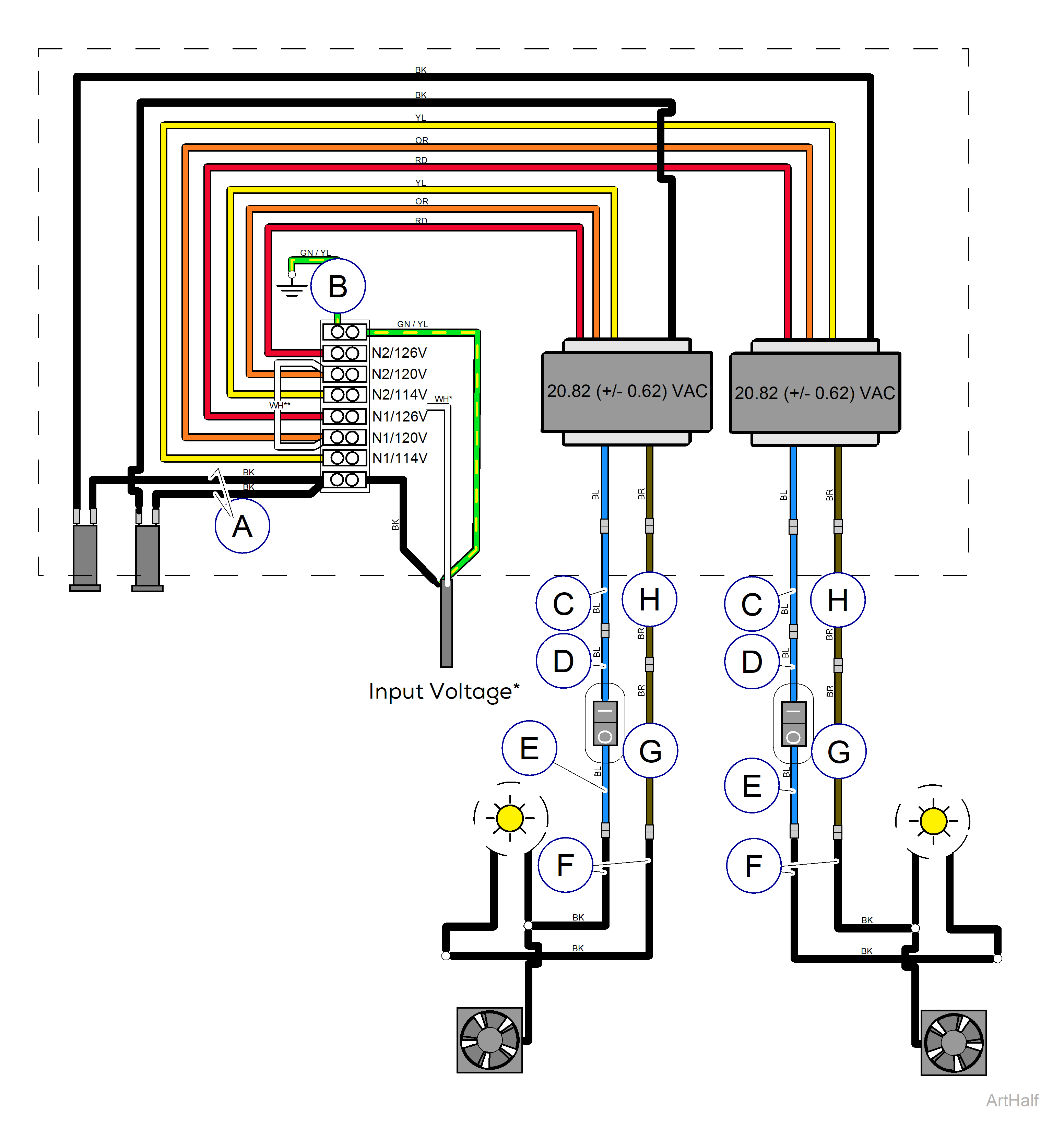 Wiring Diagram: 354 Ceiling Light (Double)