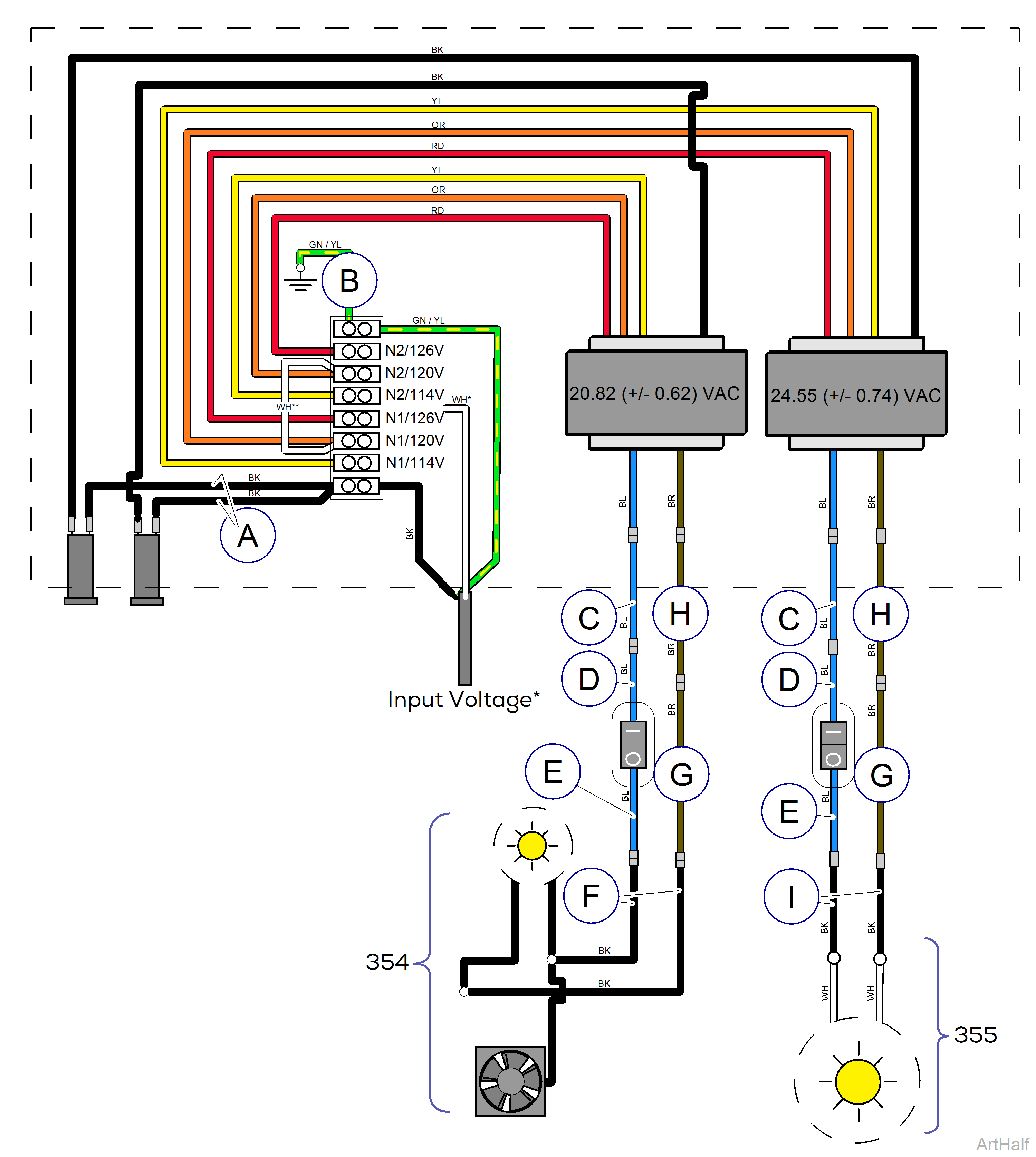 354 and 355 Combination Lighting System Wiring Diagram
