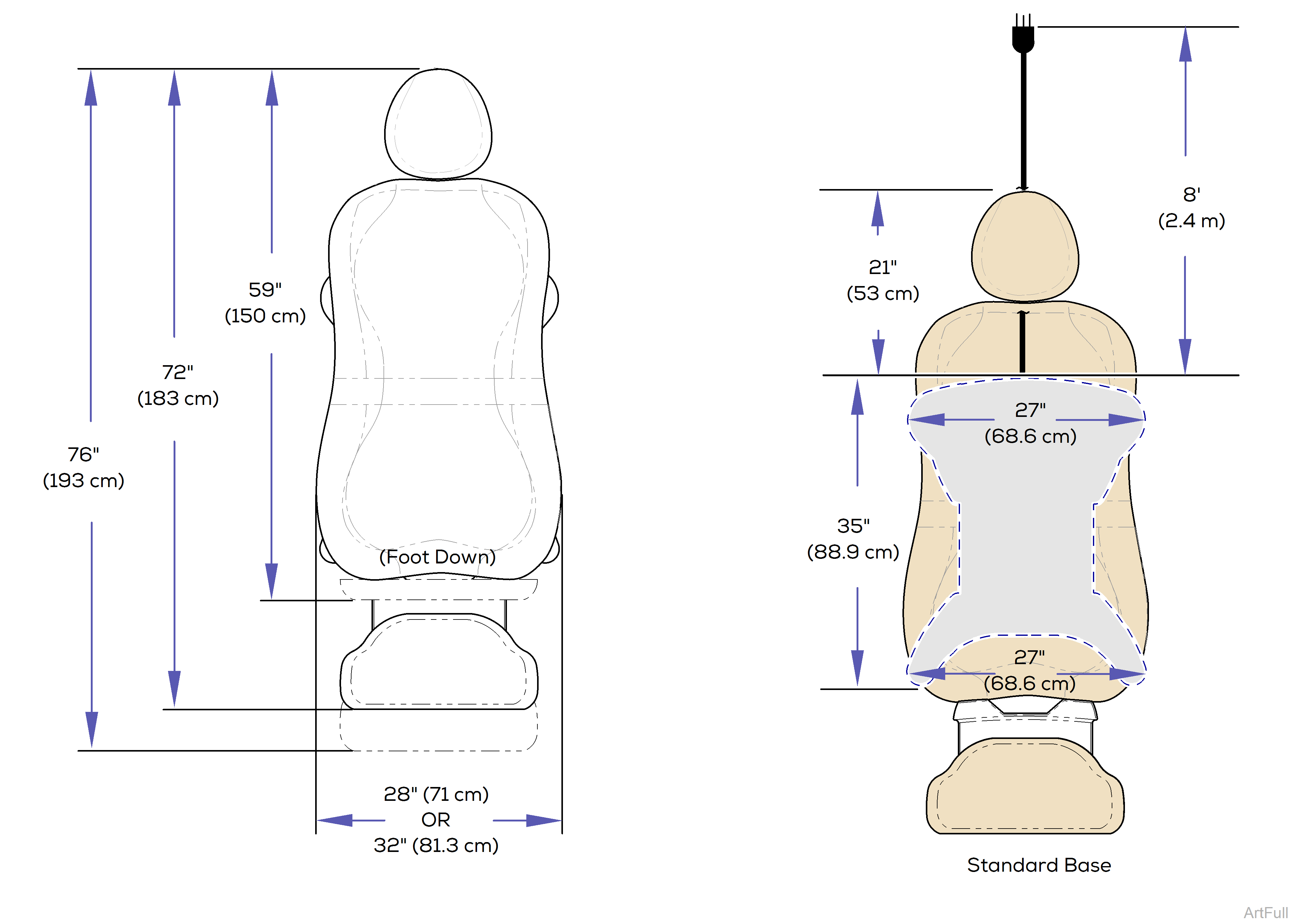 630 Chair Upholstery Top/Base Dimensions