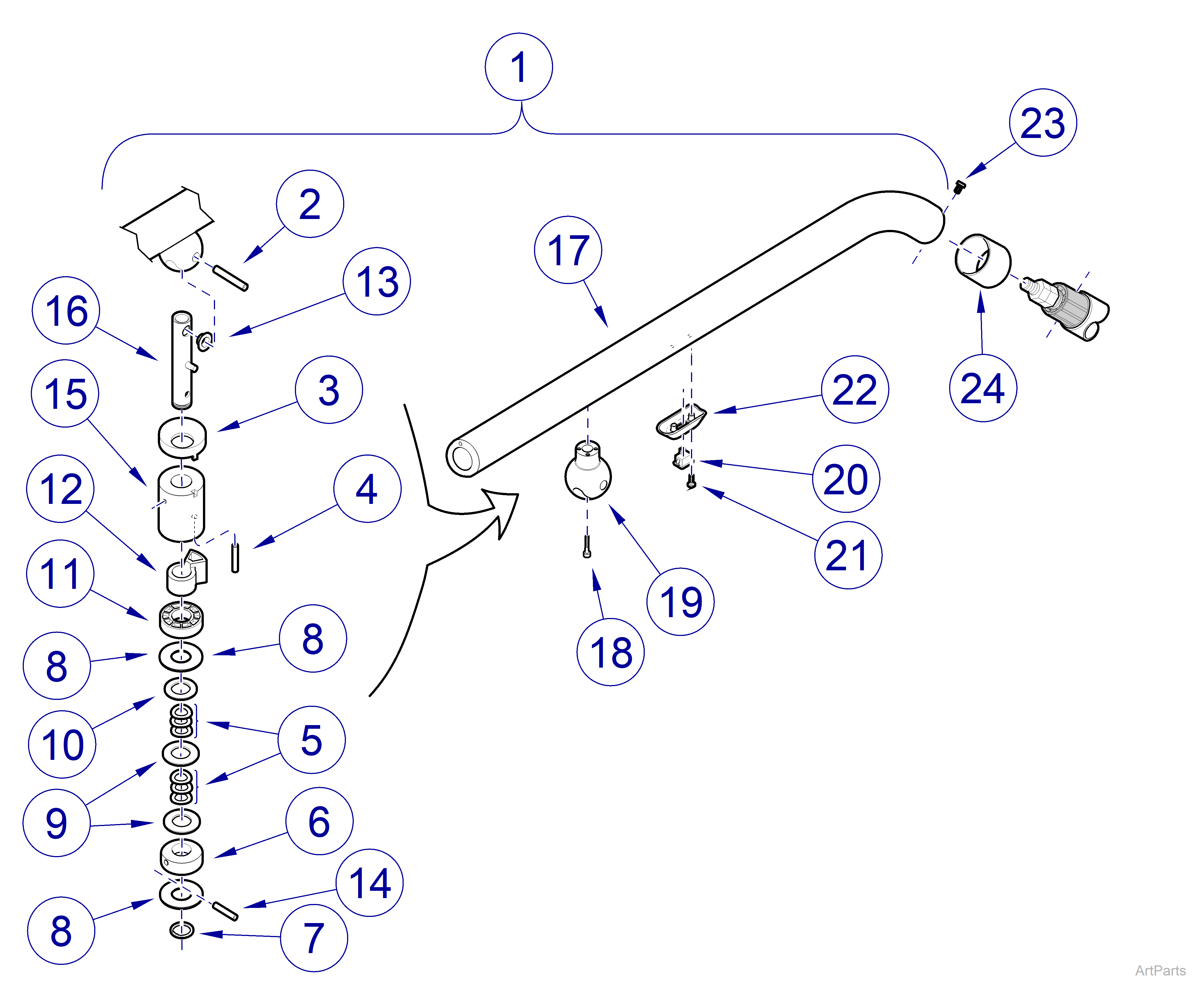 Mobile Lighting Cross Tube / Bearing Assembly (V1445726 - V1572126)