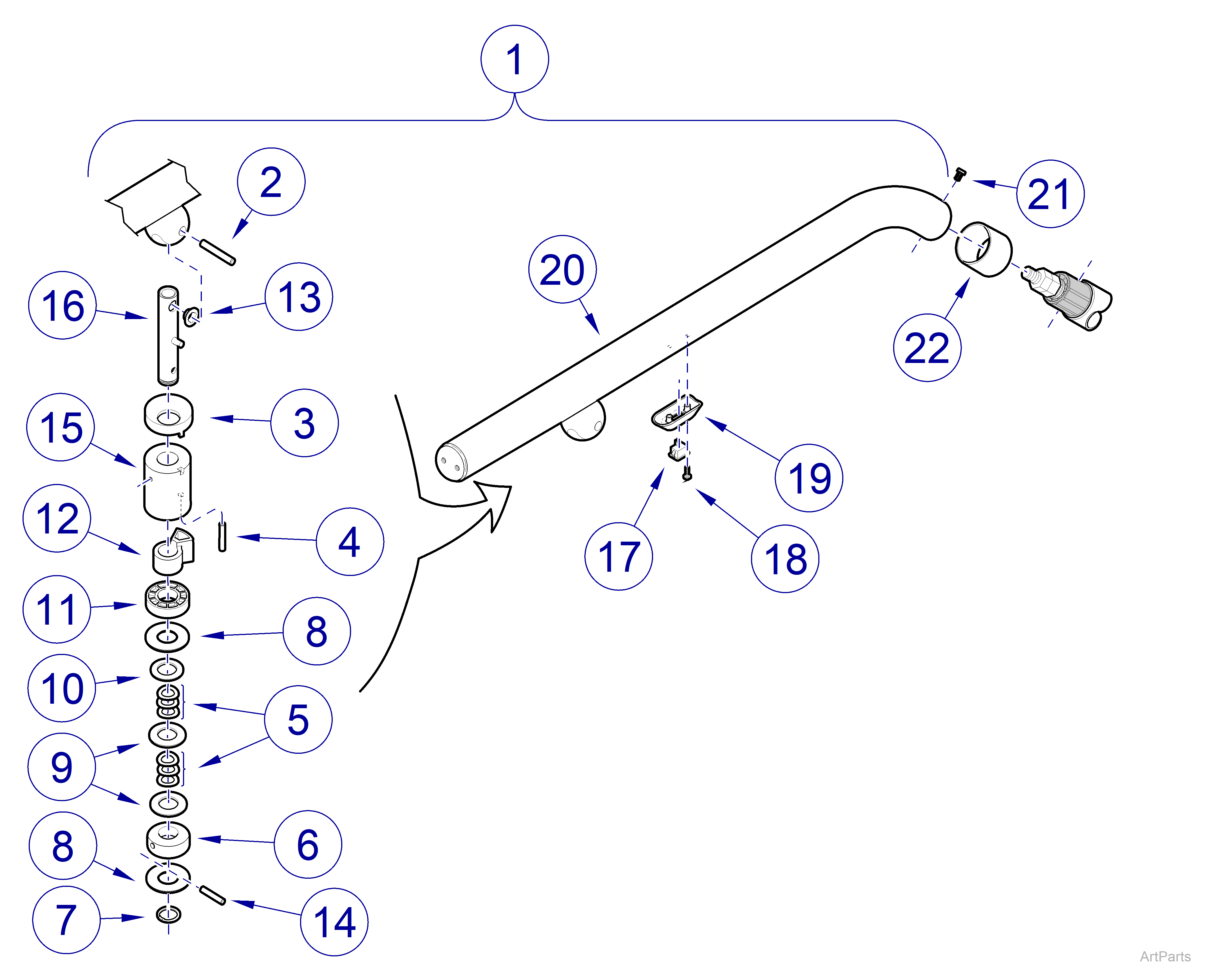 Mobile Lighting Cross Tube/Bearing Assembly (All prefixes: KR, MC, MP, MR, MV V2200 thru V592192) 