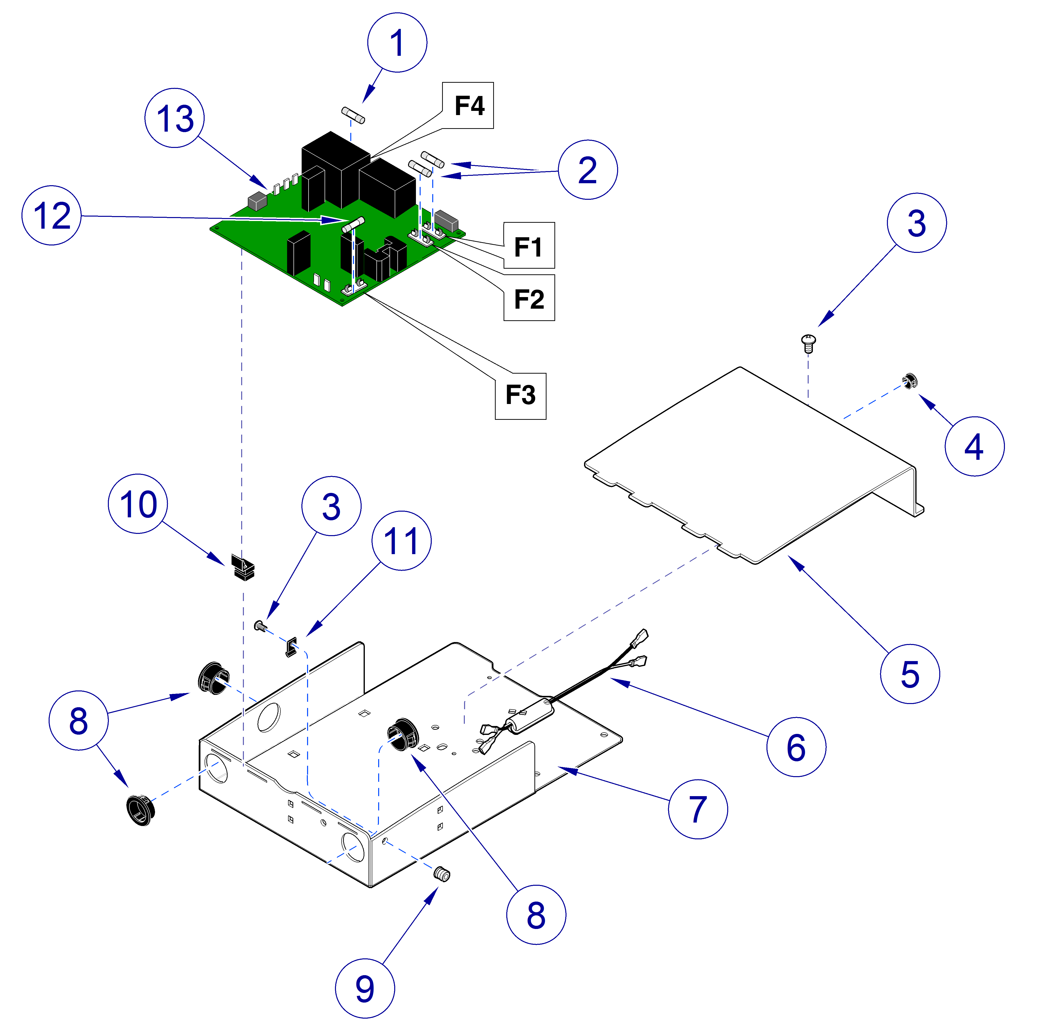 222 and 622 Exam Table PC Board Enclosure for Manual Back Models