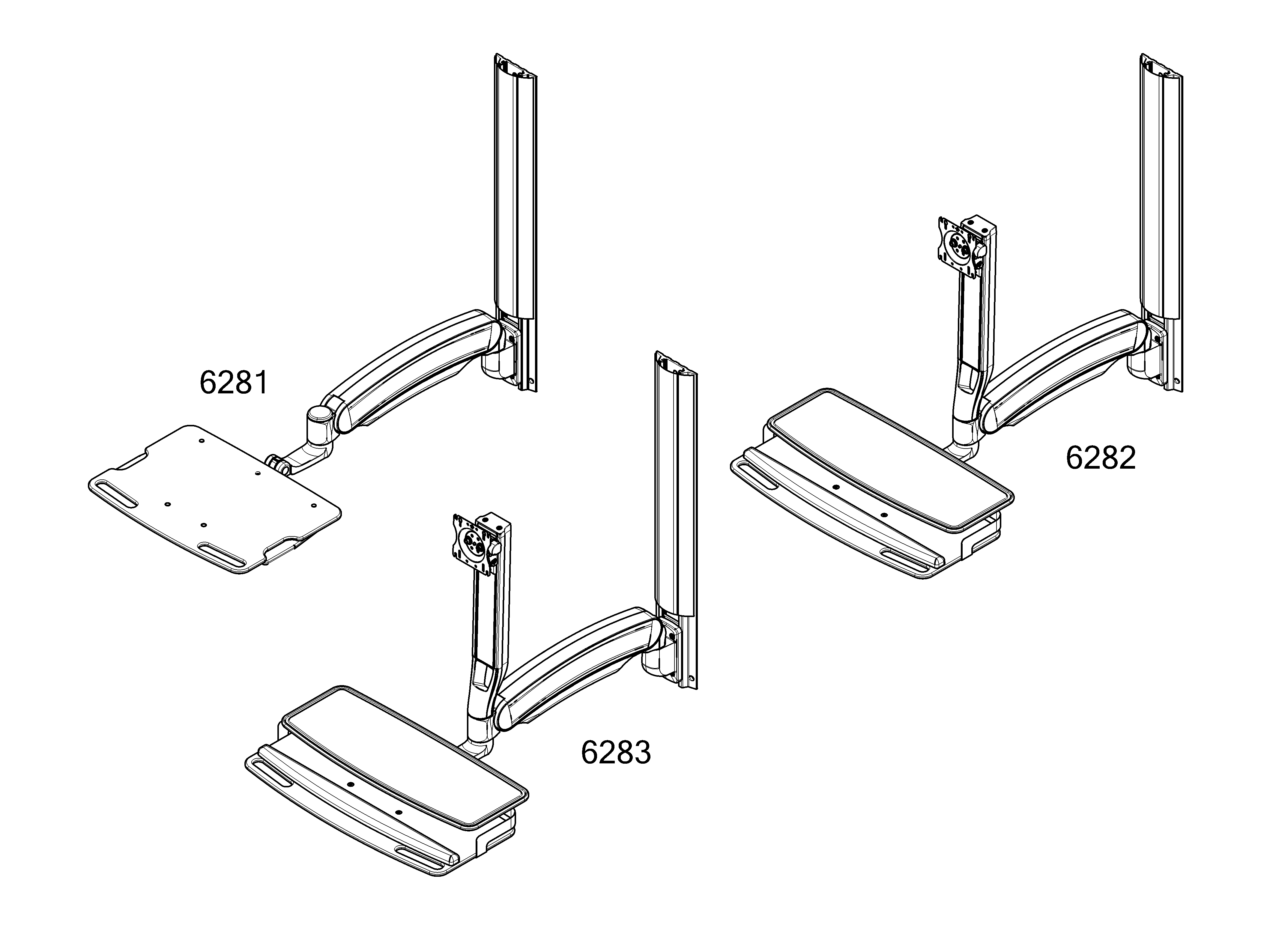 6281 / 6282 / 6283 Wall Mount Workstations Visual Index