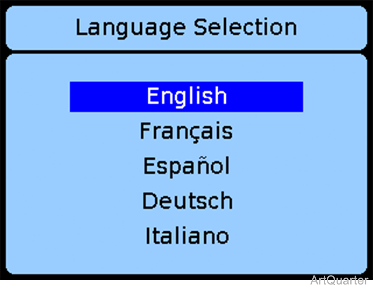 Language Selection Screen