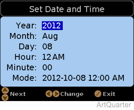 Set Date and Time Screen