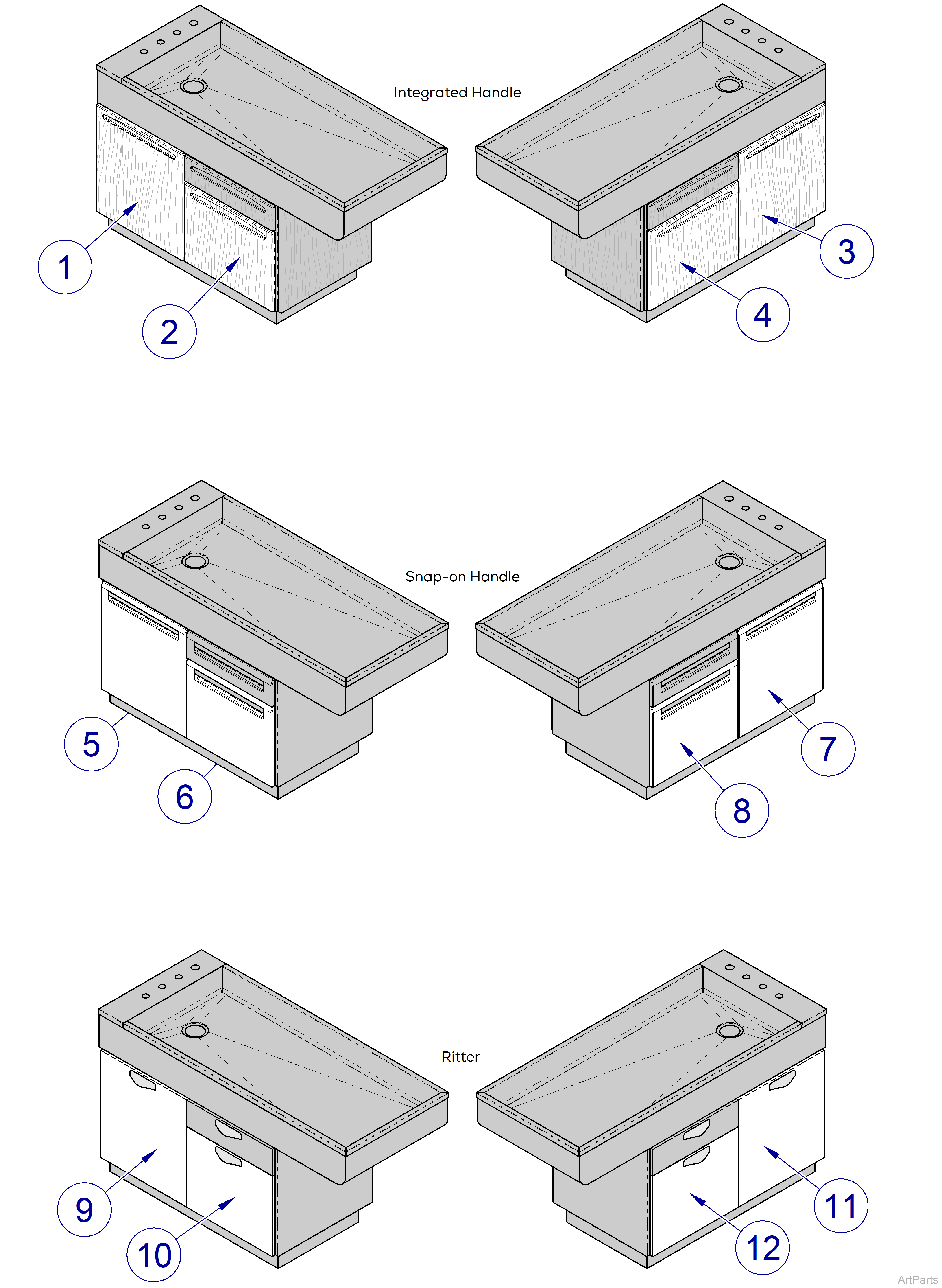 Fixed Height Tables 48" Wet Table Cabinet Doorr Assemblies