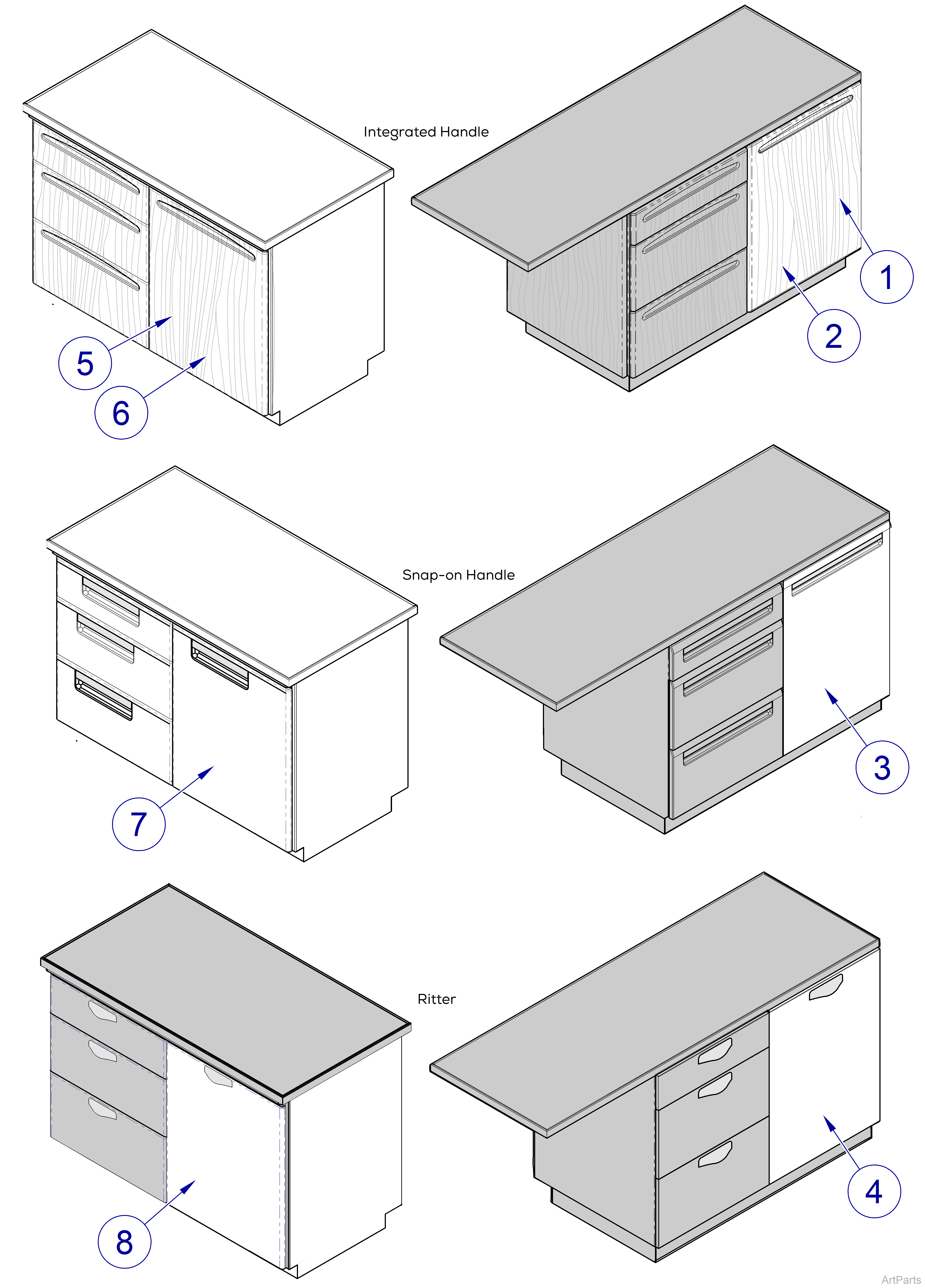 Fixed Height Tables 48" Dry Table Cabinet Door Assemblies